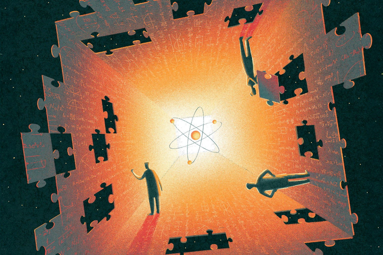 Cover of the Winter 2023 issue of Contours, the Faculty of Science alumni magazine. An illustration by Myriam Wares shows scientists piecing together a puzzle that is the universe.