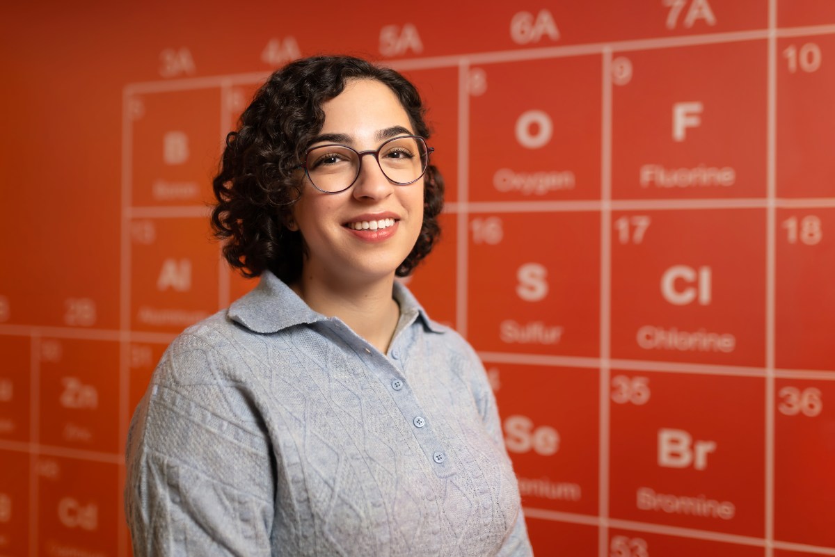 Meet Shira Joudan, assistant professor in the Department of Chemistry, who joined the University of Alberta in January 2023. Joudan is pictured on campus in front of a mural of the periodic table.